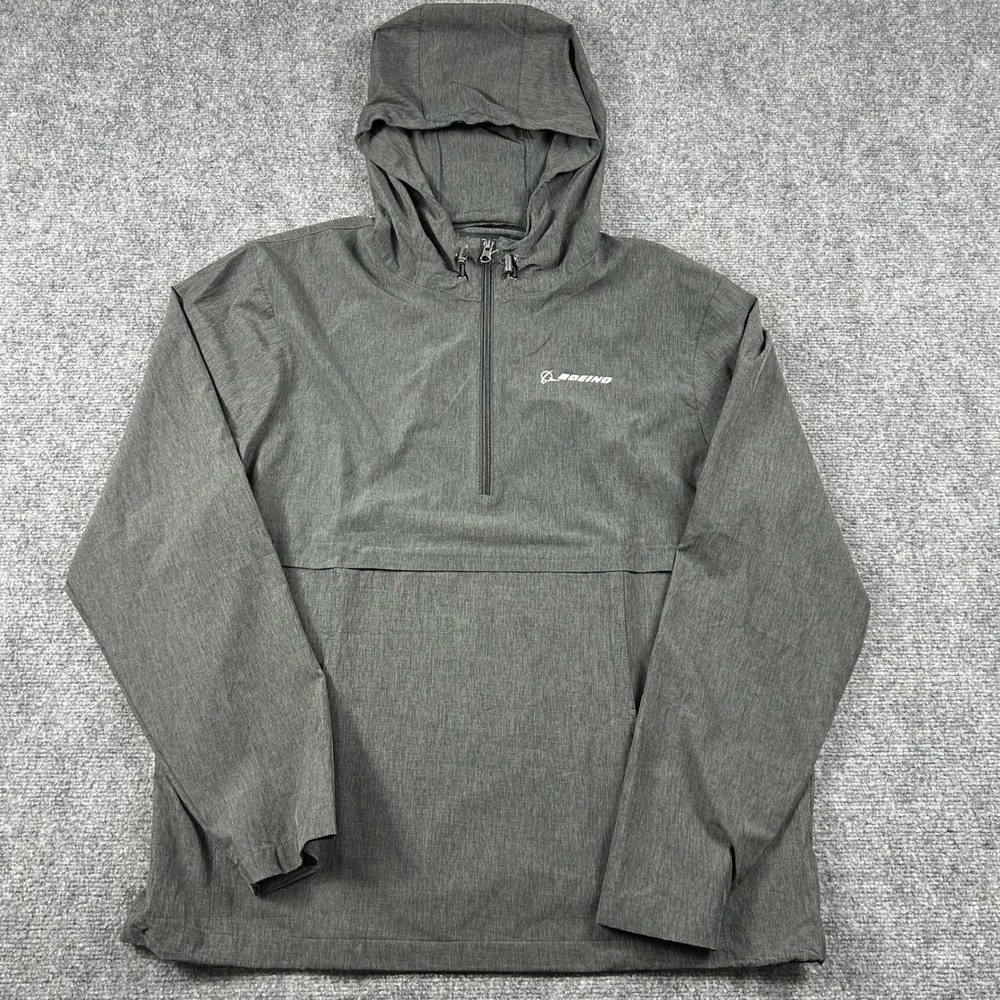 Boeing Anorak Stretch Pullover Mens Large Dark Gray 1/2 Zip Hooded Jacket New